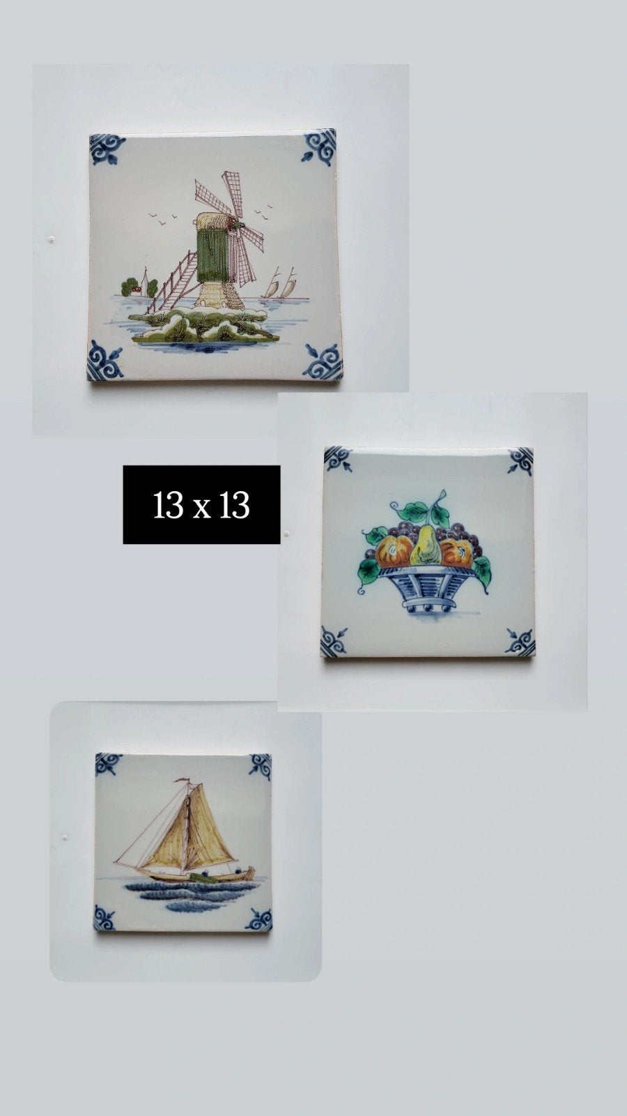 3 originele Koninklijke Tichelaar Makkum tegels (13x13 cm), Ophalen of Verzenden