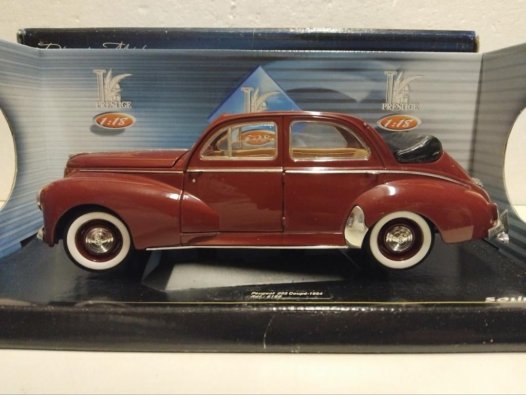 Peugeot 203 Decouvrable bordeaux Solido metal 1:18 KRD, Ophalen of Verzenden, Zo goed als nieuw, Auto, Solido