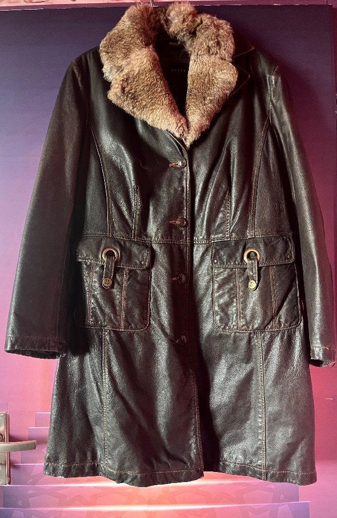 Super mooie en aparte leren jas 46 met mooie details 89,99€, Bruin, Maat 46/48 (XL) of groter, Ophalen of Verzenden, Gedragen