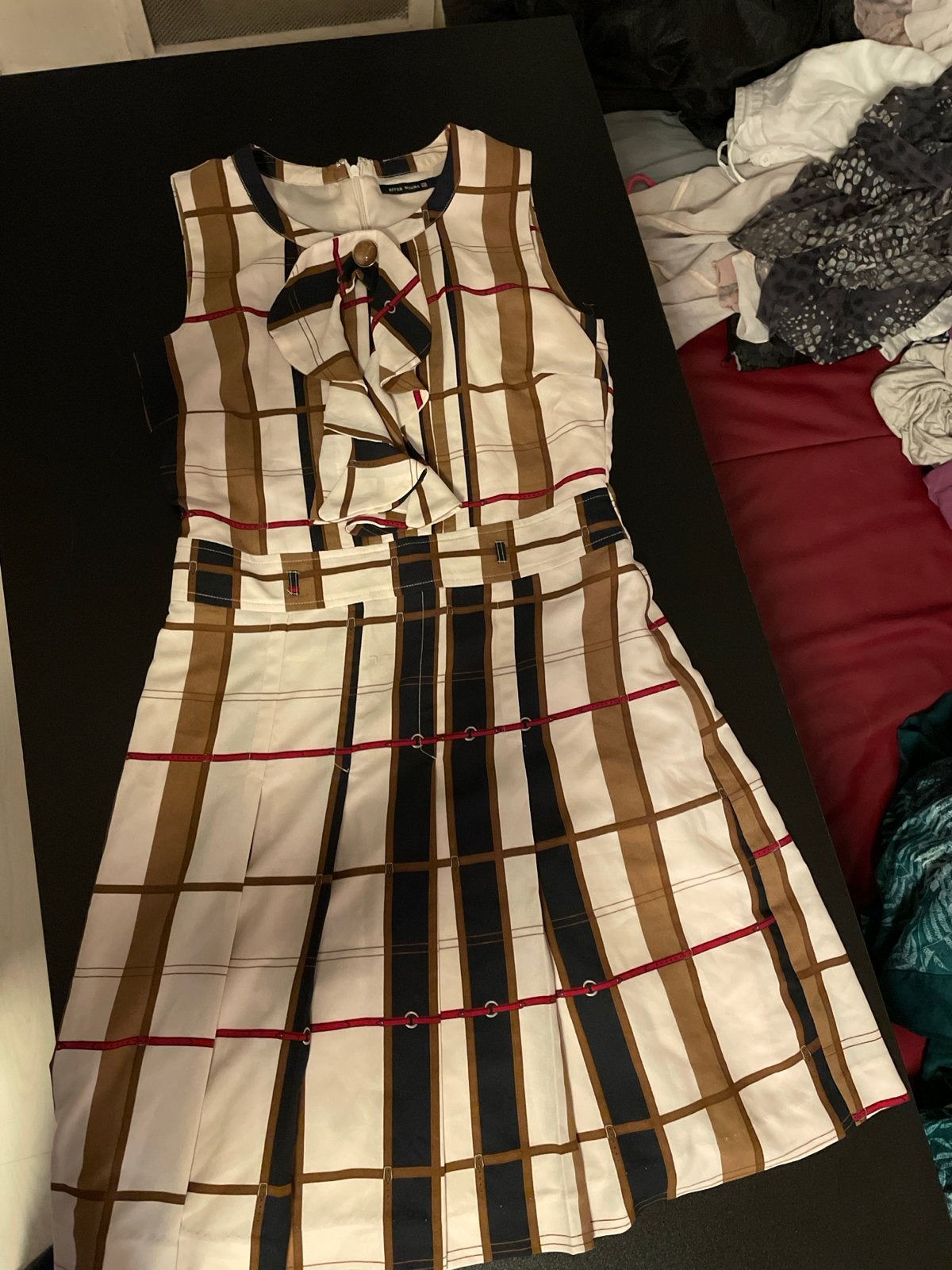 River Woods Jurk Maat 36 (S) Geruit met Strikdetail, Wit, Ophalen of Verzenden, Zo goed als nieuw, Knielengte