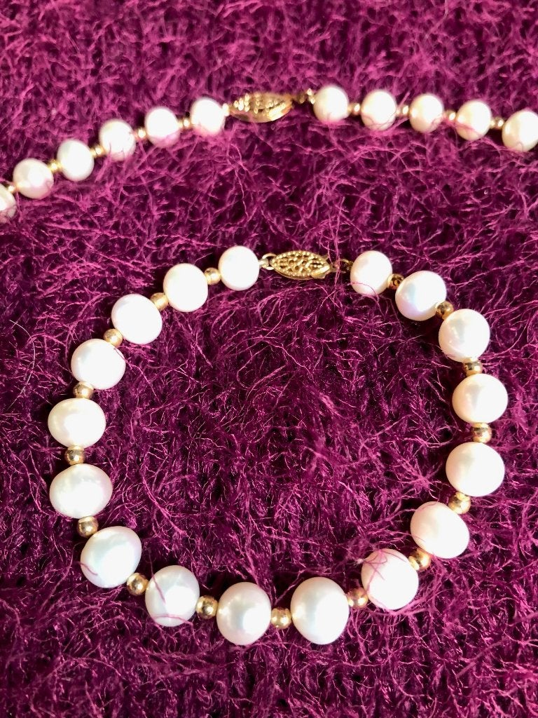 Parel ketting en armband, Ophalen of Verzenden, Zo goed als nieuw, Goud, Overige materialen