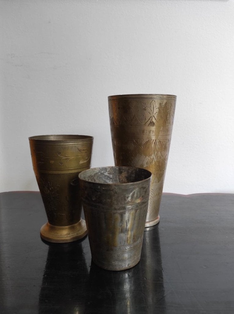 Set van 3 antieke Indiase bruidsbekers, Antiek en Kunst, Antiek | Koper en Brons, Ophalen of Verzenden, Koper