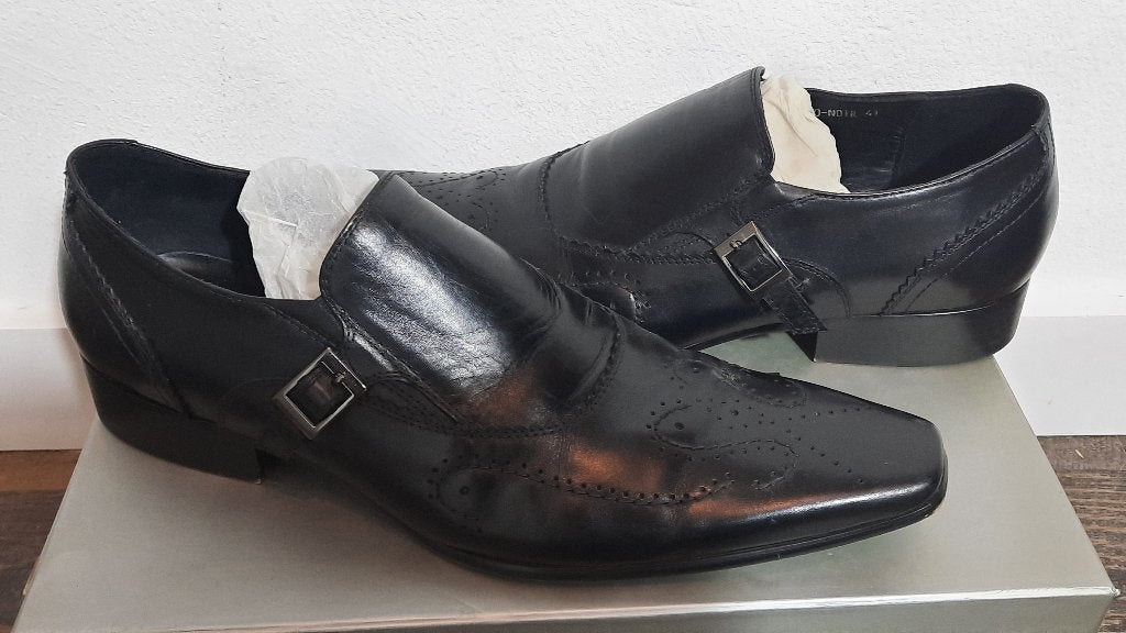 Balmain BA-4260-Noir Leren Gespschoenen Maat 41 met doos, Balmain, Zwart, Ophalen of Verzenden, Gespschoenen