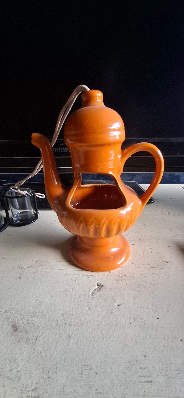Vintage Oranje Keramische Olie Lamp / Geurlamp, Antiek en Kunst, Ophalen of Verzenden