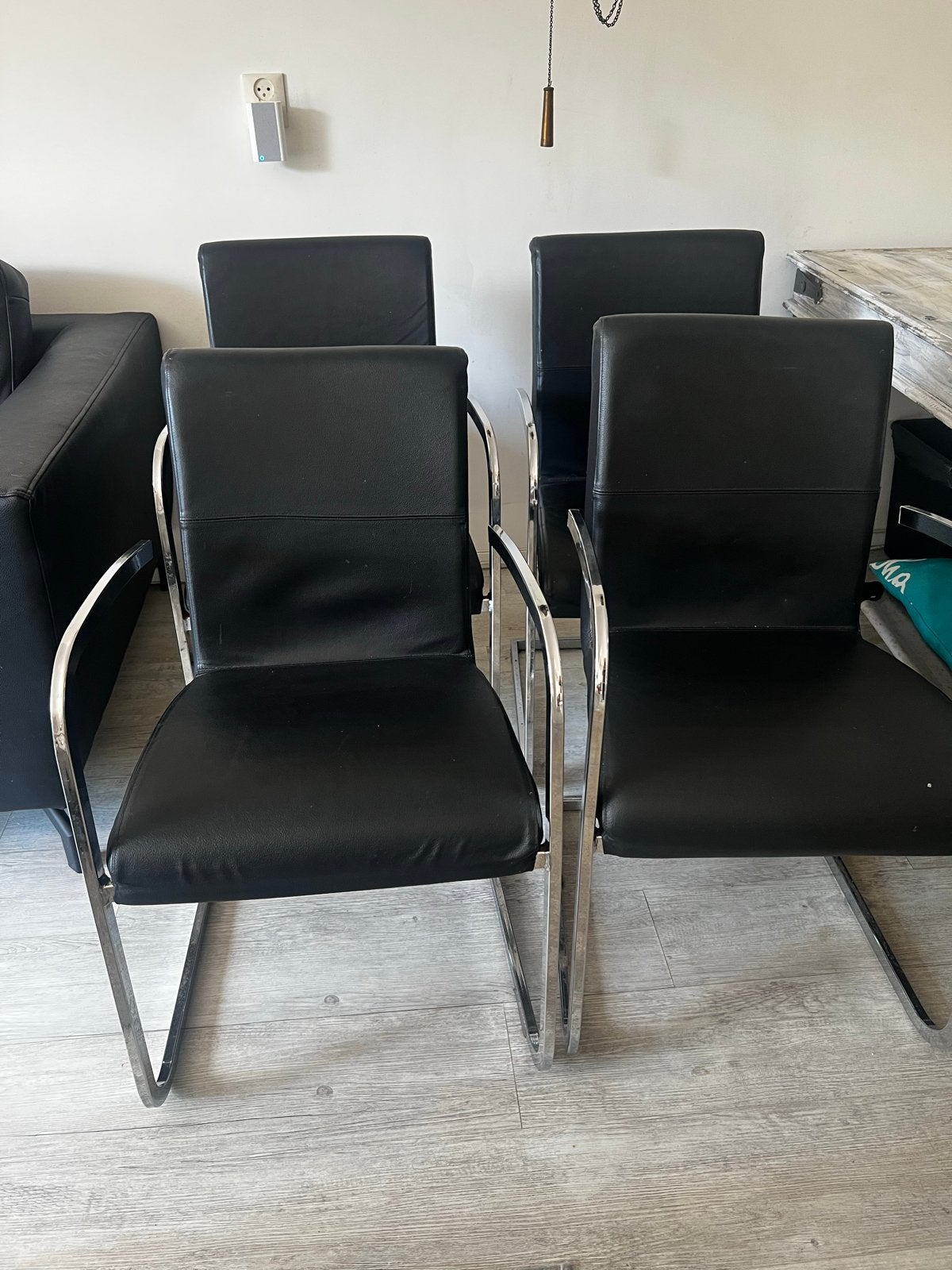 4 Zwarte Eetkamerstoelen van Echt Leer, Gebruikt, Zwart, Leer, Ophalen of Verzenden