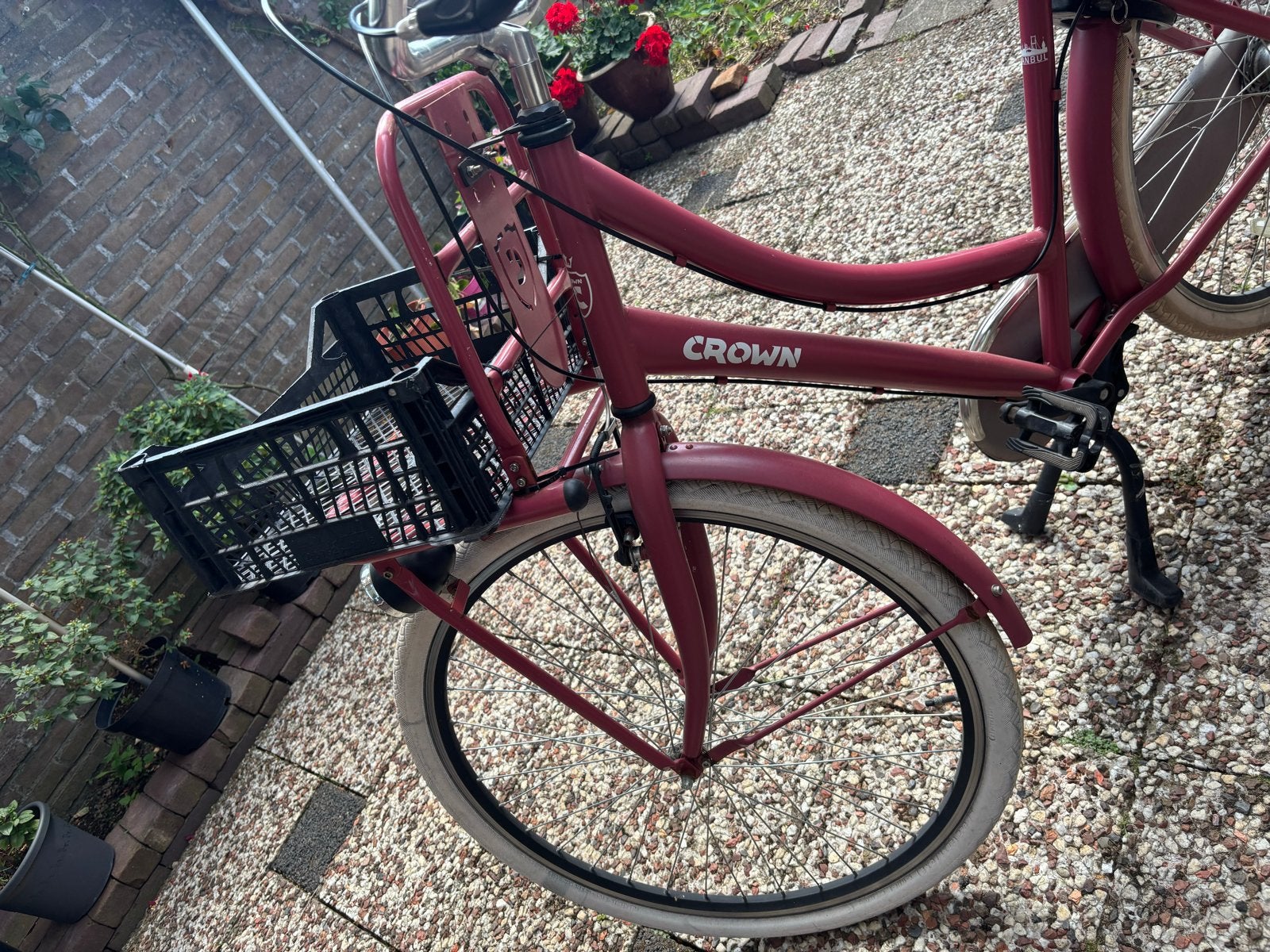 Crown Damesfiets met voordrager en mand, Terugtraprem, Gebruikt, 50 tot 53 cm, Ophalen