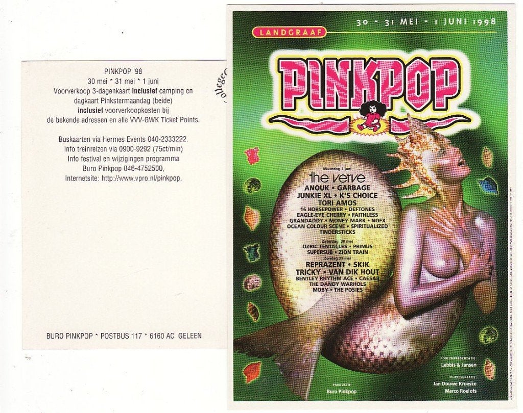 Pinkpop 1998 /Geleen/Landgraaf mooie Zeemeermin., Ophalen, 1980 tot heden, Ongelopen, Limburg
