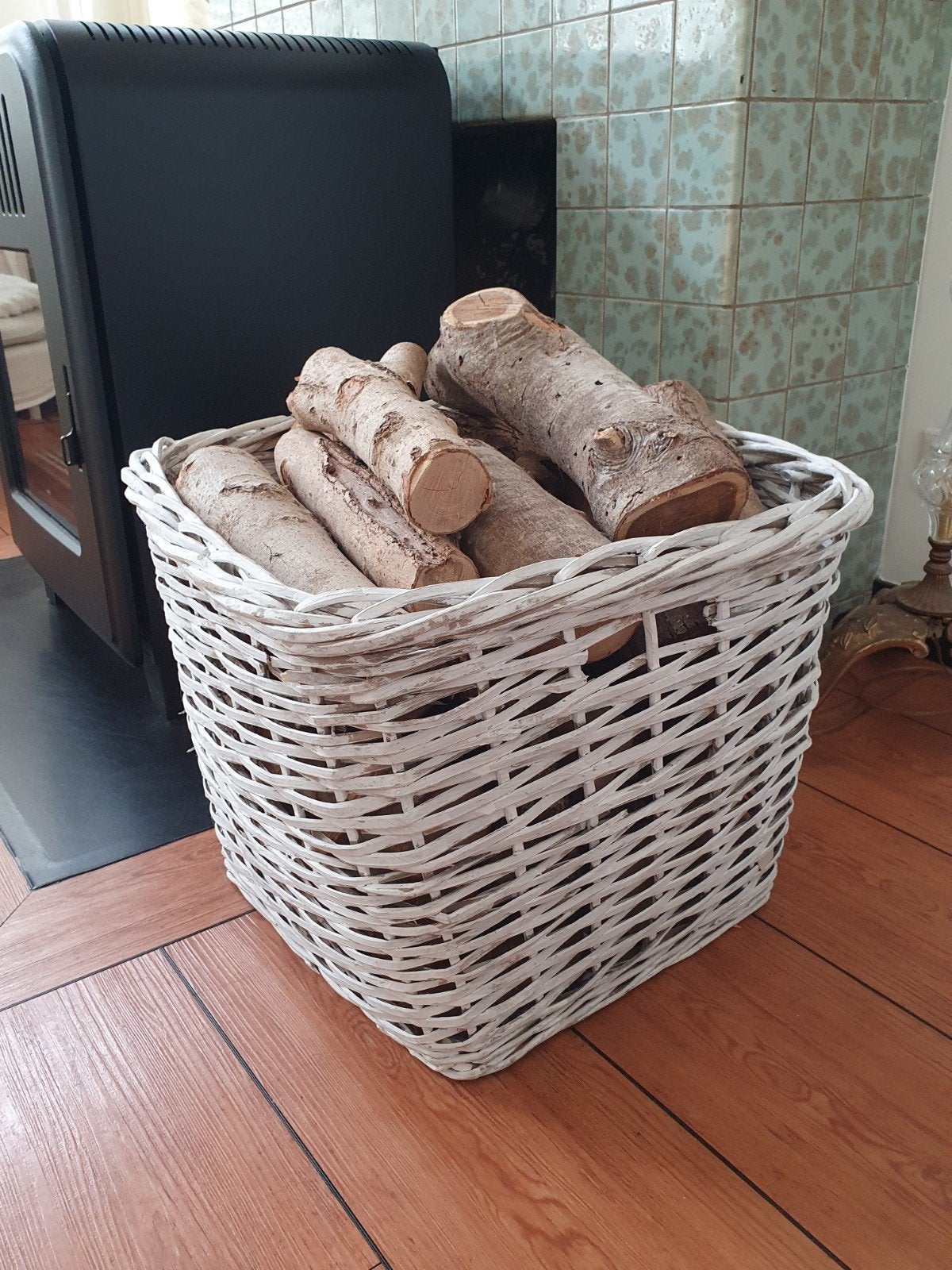 Grote witte vierkante mand, Ophalen, Gebruikt, Landelijk, Natuurlijk materiaal