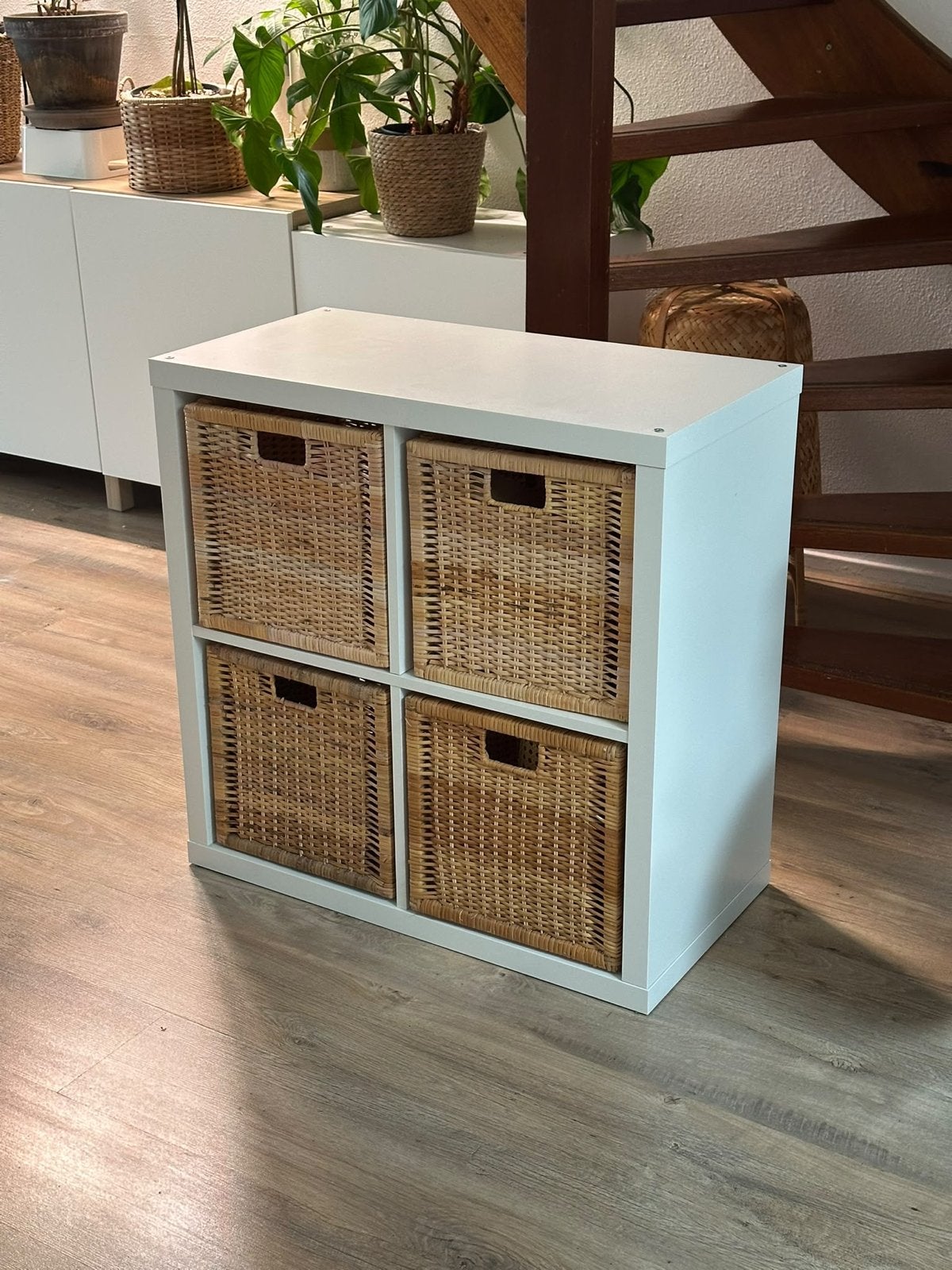 IKEA KALLAX kast wit met 4 BRANÄS rotan manden, Ophalen, Gebruikt