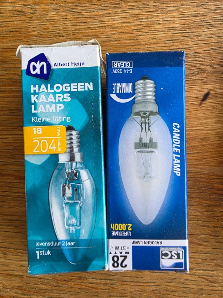Halogeen Kaarslamp 2x (18W - 28W), Ophalen of Verzenden, Nieuw, Metaal of Aluminium, Halogeen