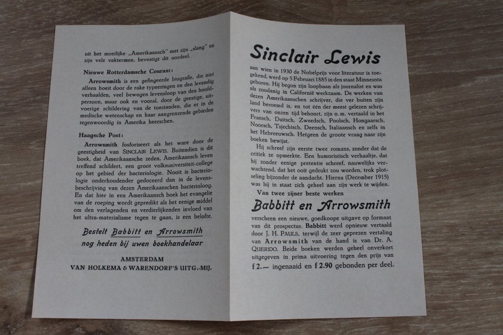 Vintage boekreclame Sinclair Lewis Babbitt & Arrowsmith, Verzamelen, Ophalen of Verzenden, Zo goed als nieuw, Overige typen