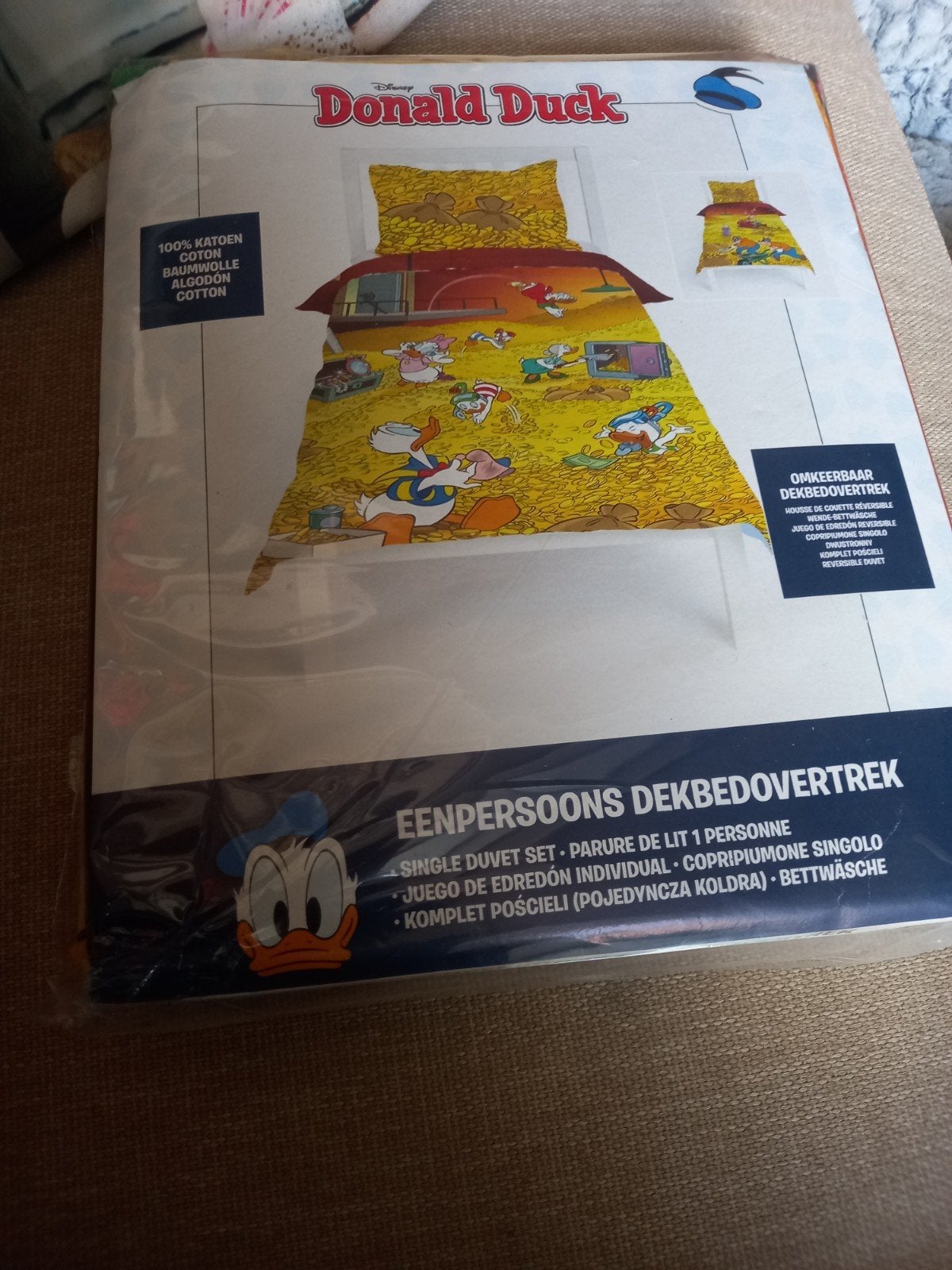 Dekbedovertrek donald duck  1 persoons, Huis en Inrichting, Ophalen of Verzenden, Nieuw, Eenpersoons, Dekbedovertrek