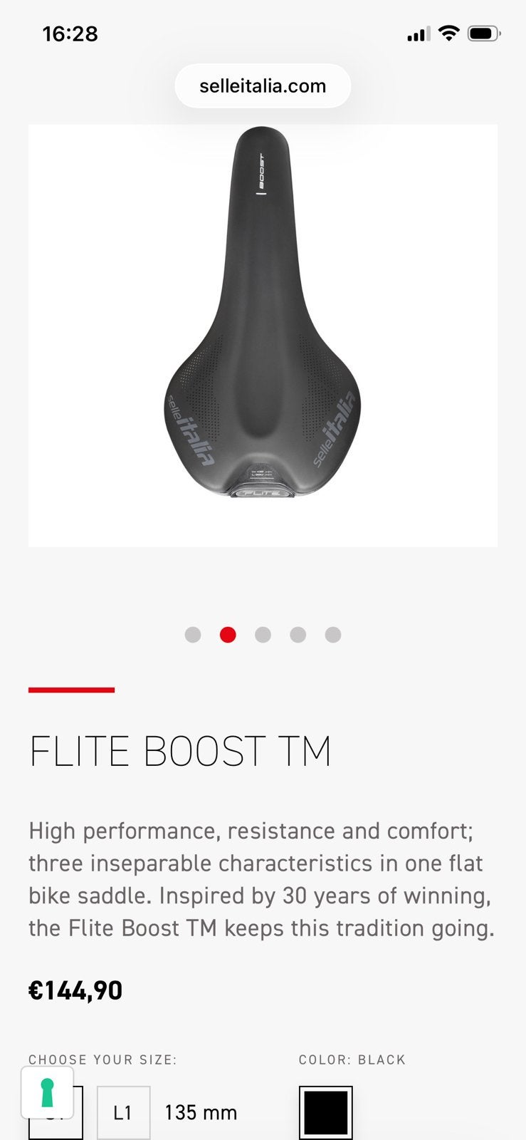 Zadel Selle Italia Flite Boost TM manganese S1 Zwart, Ophalen of Verzenden, Zo goed als nieuw