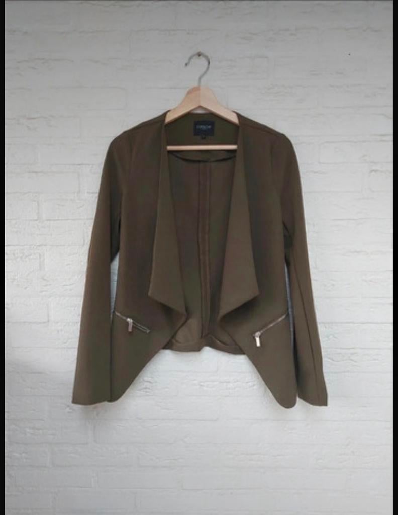 Chique legergroene blazer maat S met ritsdetails, Verzenden, Zo goed als nieuw, Maat 36 (S), Groen