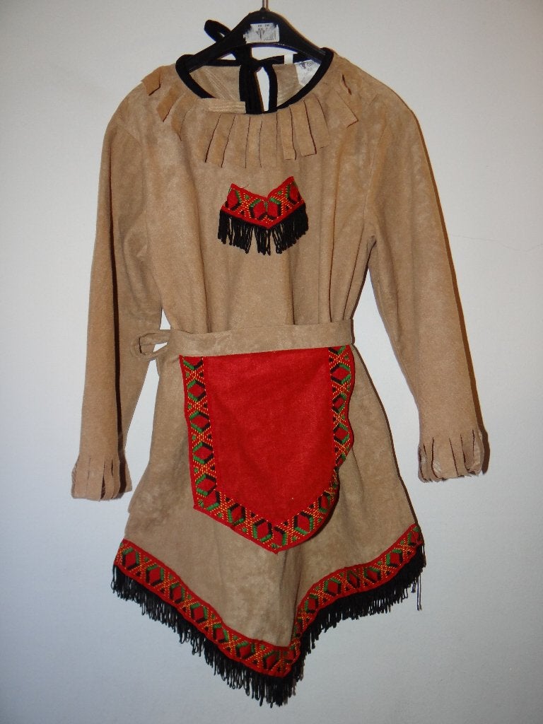Leuk bruin/zwart/rode INDIAAN/NATIVE AMERICAN jurk, Ophalen of Verzenden, Gebruikt, 122 t/m 128, Meisje