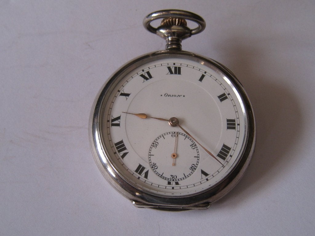 ZILVEREN 900 /1000 ZAKHORLOGE ; LOOPT GOED ; MERK ORION. TOP, Verzenden, Zilver