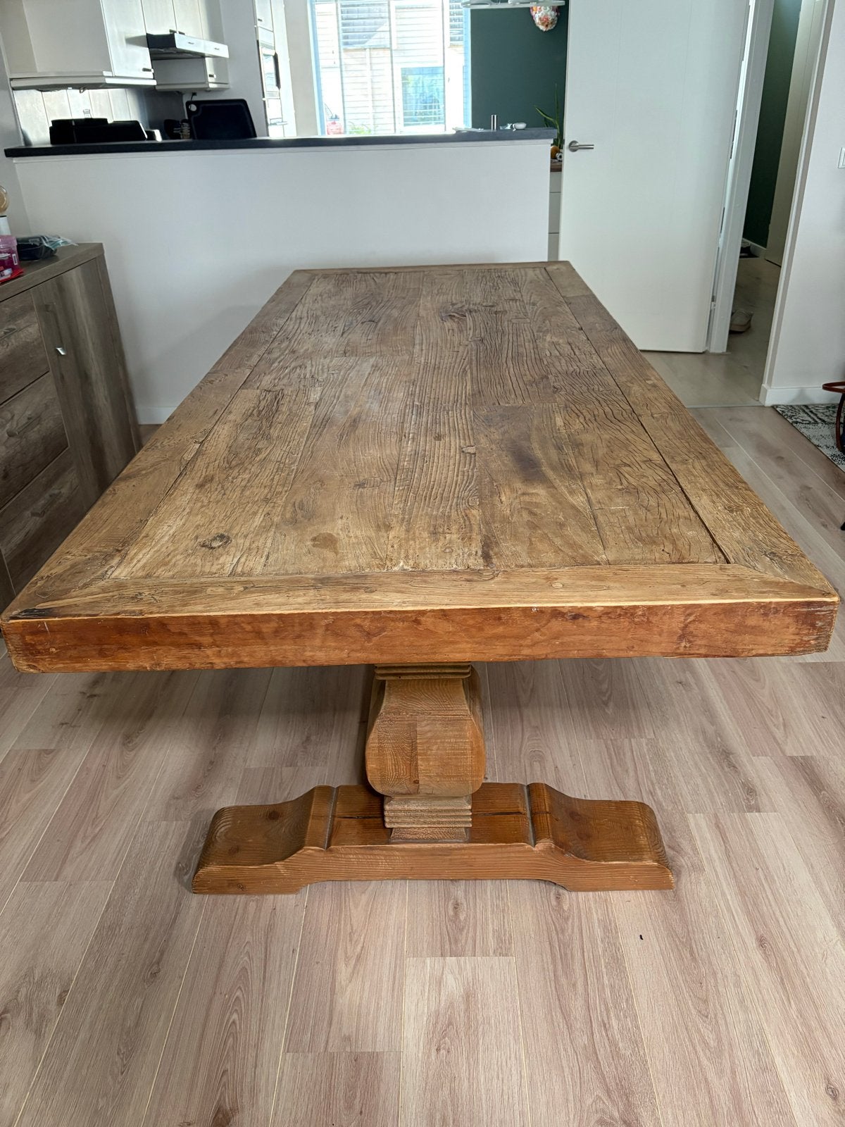 Kloostertafel (eikenhout) - 2,40 x 1,00 meter, Huis en Inrichting, Ophalen, Gebruikt, Eikenhout, 200 cm of meer