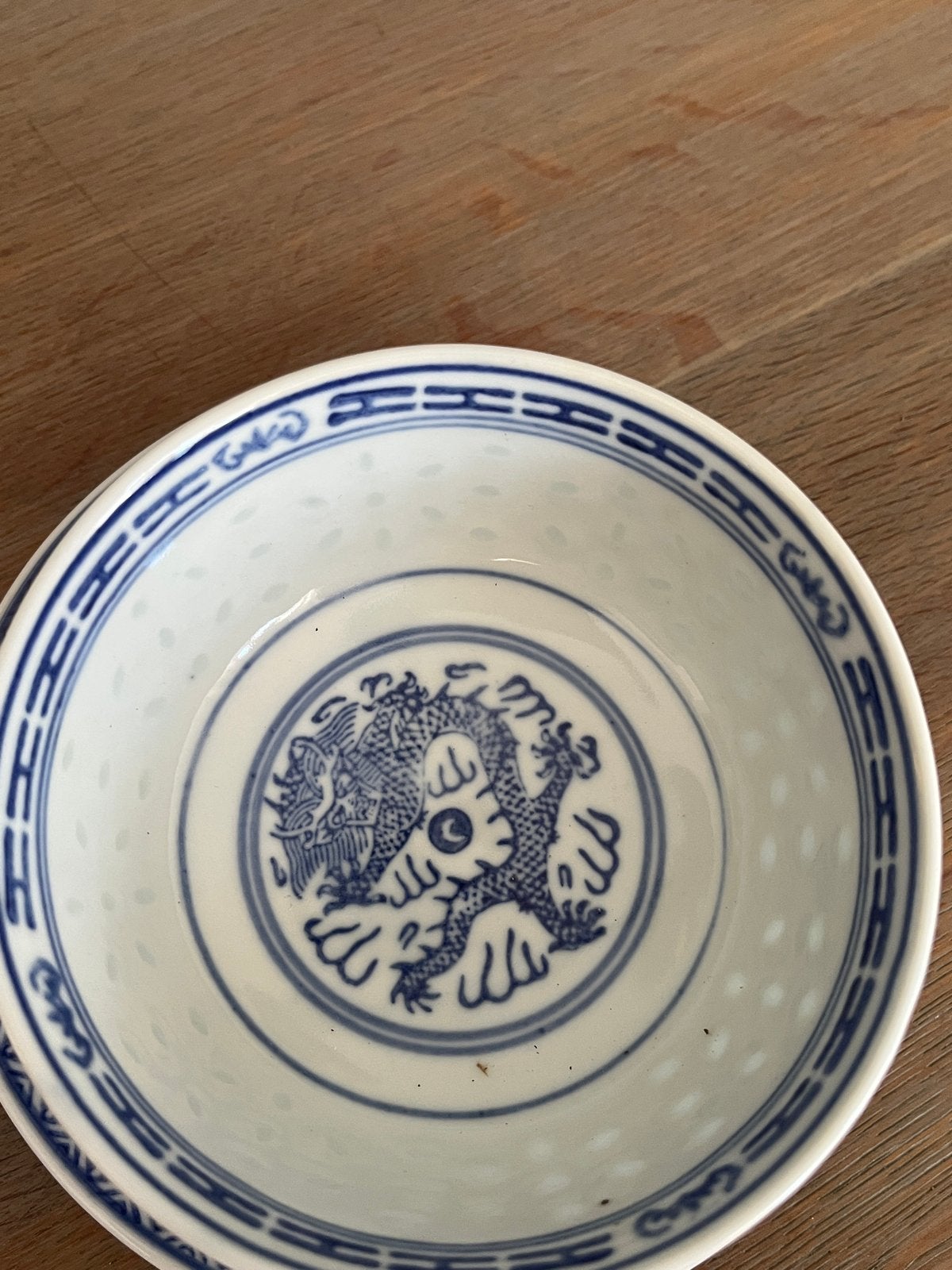 Vintage Chinees porseleinen kommetje met draak en lepels, Ophalen of Verzenden