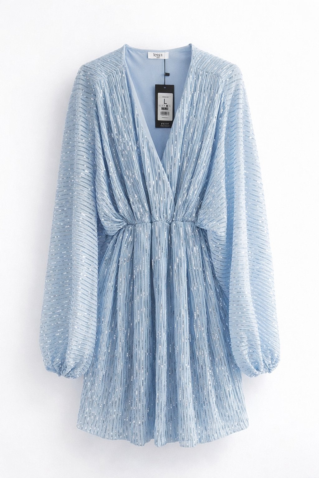 Blauwe glitterjurk tessv nieuw, Kleding | Dames, Ophalen of Verzenden, Zo goed als nieuw, Blauw, Boven de knie
