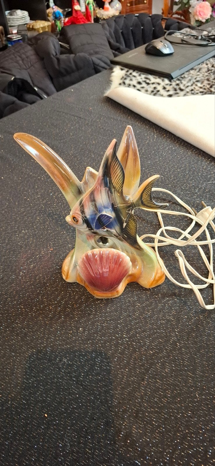 Vintage Hubert Bequet Quaregnon Tafellamp met Vissen, Antiek en Kunst, Ophalen of Verzenden