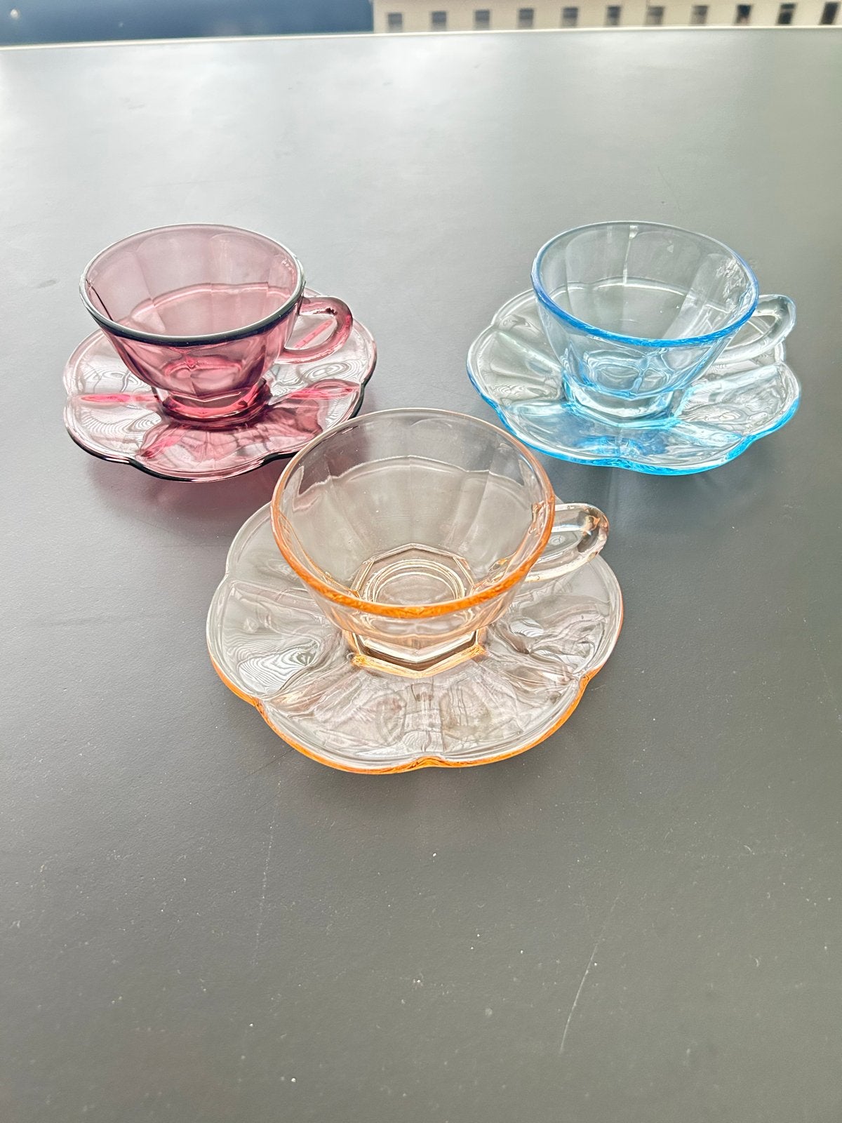 Set van 3 Vintage Heisey Glazen Kop en Schotels, Antiek en Kunst, Ophalen of Verzenden