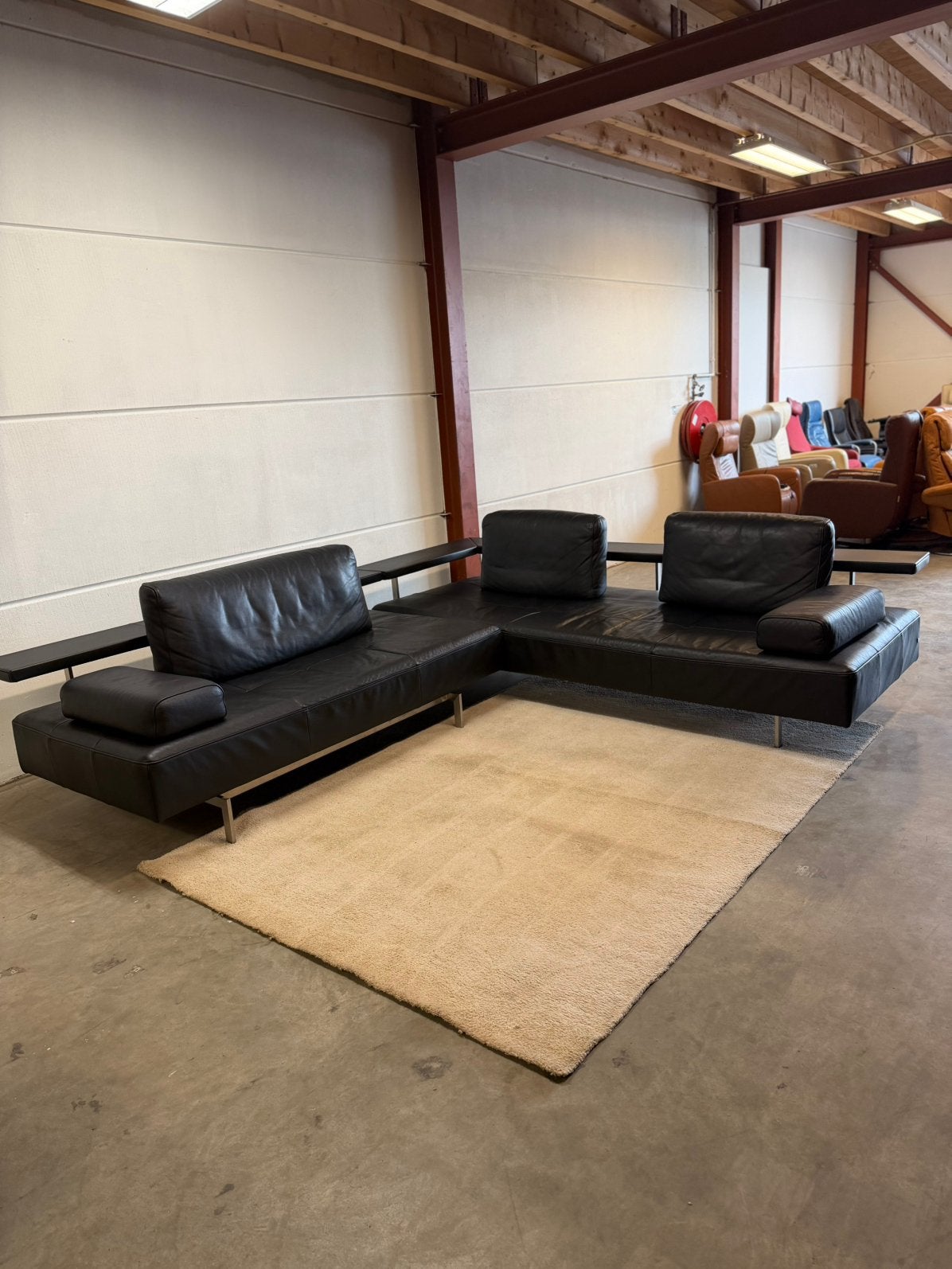 Design leren hoekbank Rolf Benz zwart leer bank Z.G.A.N., 2871SK, Design, 300 cm of meer, Leer
