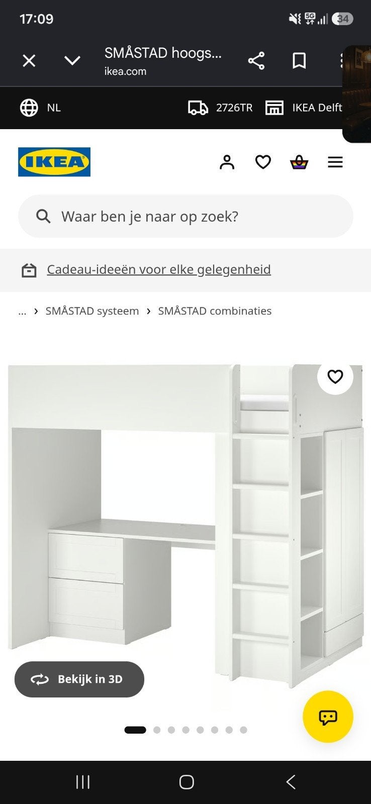 SMÅSTAD Hoogslaper met bureau en opbergruimte, Ophalen, Gebruikt, Hoogslaper