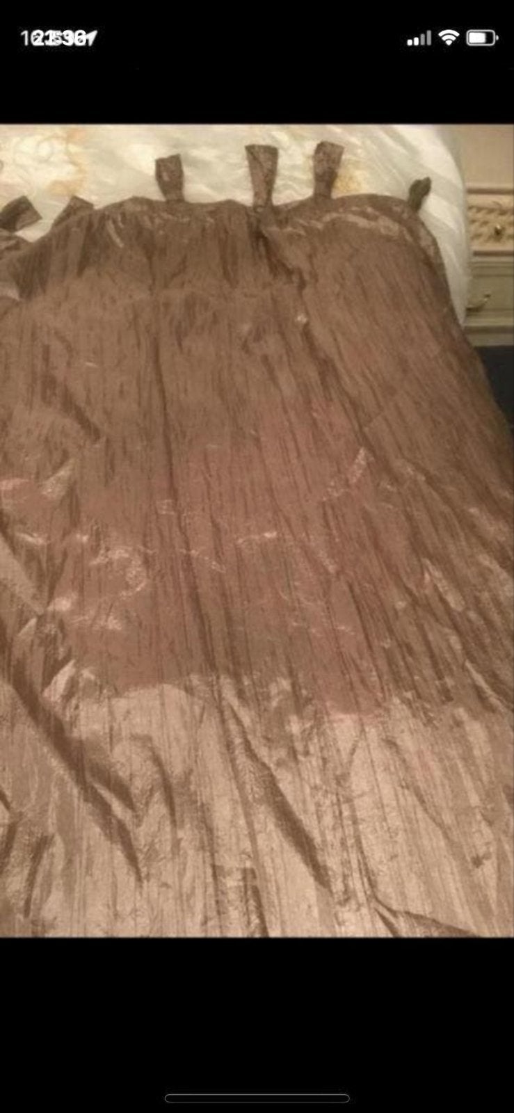 2 Bruine gordijnen met lussen 125x280 cm samen 250x560cm, Ophalen, Met ringen, Gebruikt, Bruin