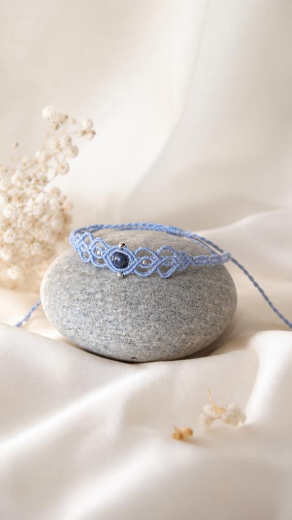 Handgemaakte Macramé Armband met Edelsteen, Overige materialen, Met bedels of kralen, Blauw, Nieuw