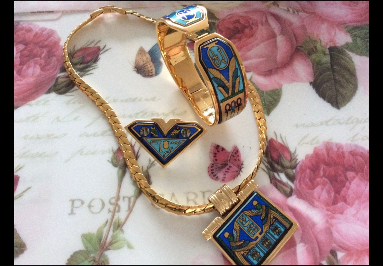 Prachtige vintage setjes Michaela Frey Emaille 24 k. goud GP, Verzenden, Zo goed als nieuw, Met edelsteen, Goud