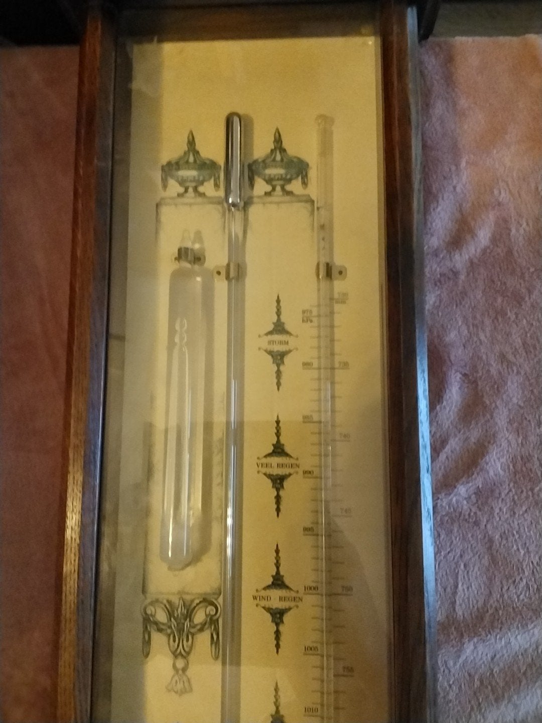 Antieke Barometer met Thermometer - 106x25 cm, Ophalen of Verzenden, Gebruikt, Barometer