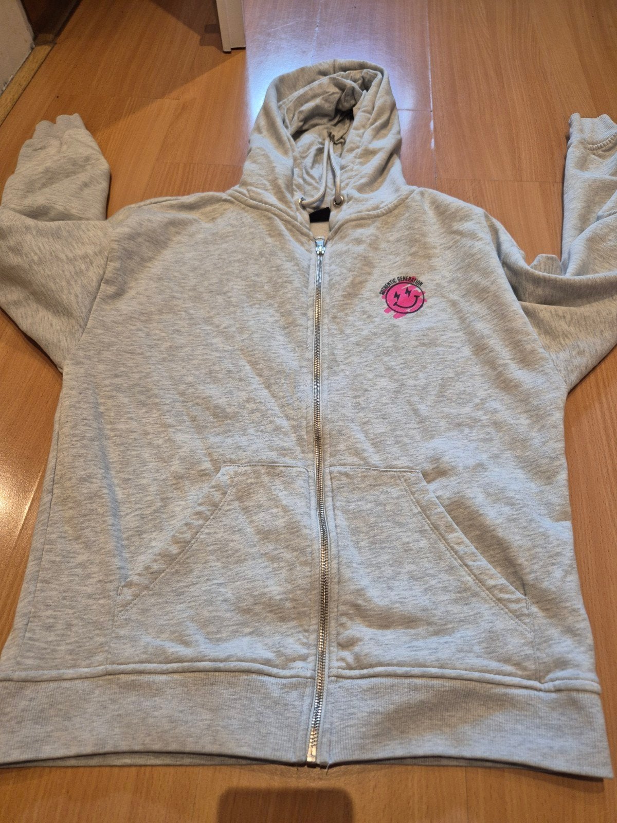 Grijze hoodie met rits en smiley print, Ophalen of Verzenden, Gedragen, Grijs
