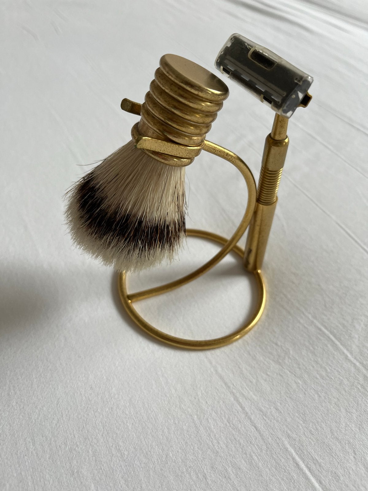 Luxe Gouden Scheerset: Kwast, Mes & Houder, Ophalen of Verzenden, Zo goed als nieuw, Overige typen