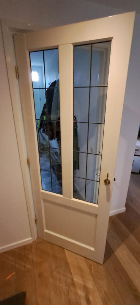 Glas in lood deur, Ophalen, Glas, Binnendeur, 200 tot 215 cm