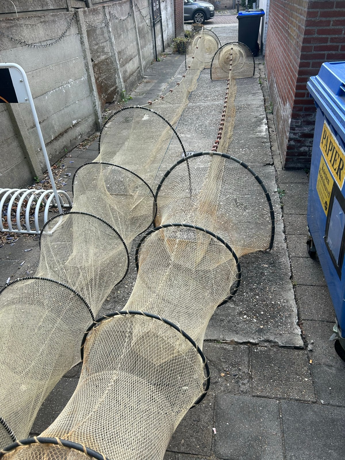 2 grote Schietfuiken - 14m en 11m lang, 85cm en 75cm hoog, Ophalen, Gebruikt, Net of Fuik