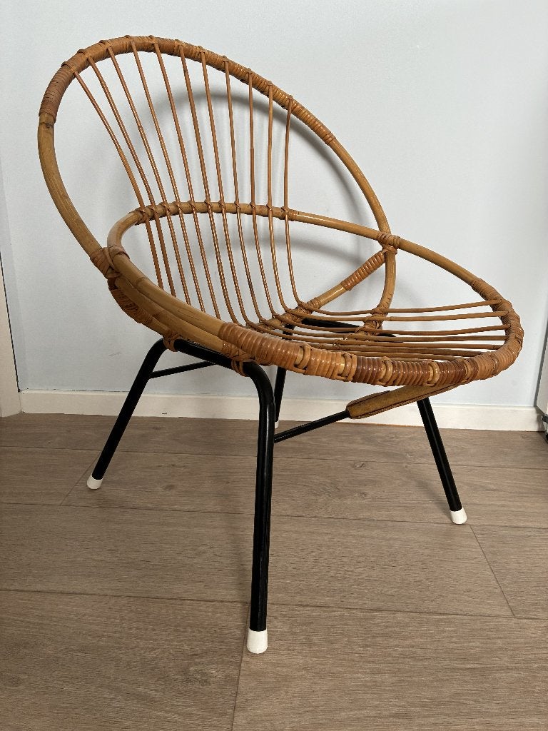 Vintage rotan stoel Rohe Noordwolde, Ophalen, Gebruikt, Bruin, Riet of Rotan