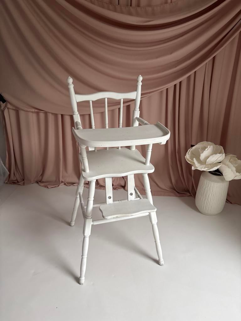 Vintage Witte Houten Kinderstoel met Eetblad, Ophalen of Verzenden, Zo goed als nieuw