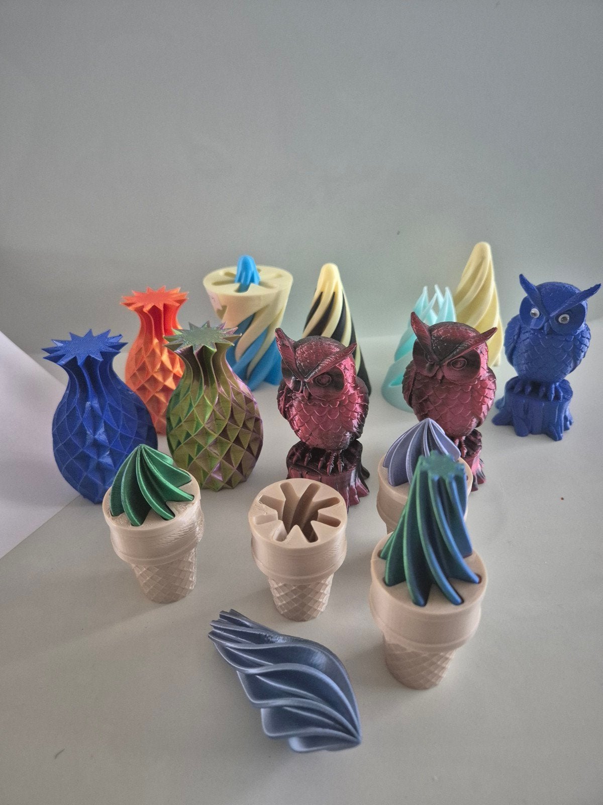 3D geprinte decoratie: uiltjes, ananas, ijsjes & spiralen, Ophalen of Verzenden, Nieuw, Kunststof