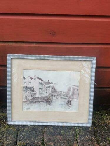 aquarel en tekening Frans Schoorl Haarlem Gravenstenenbrug, Antiek en Kunst, Kunst | Schilderijen | Klassiek, Ophalen