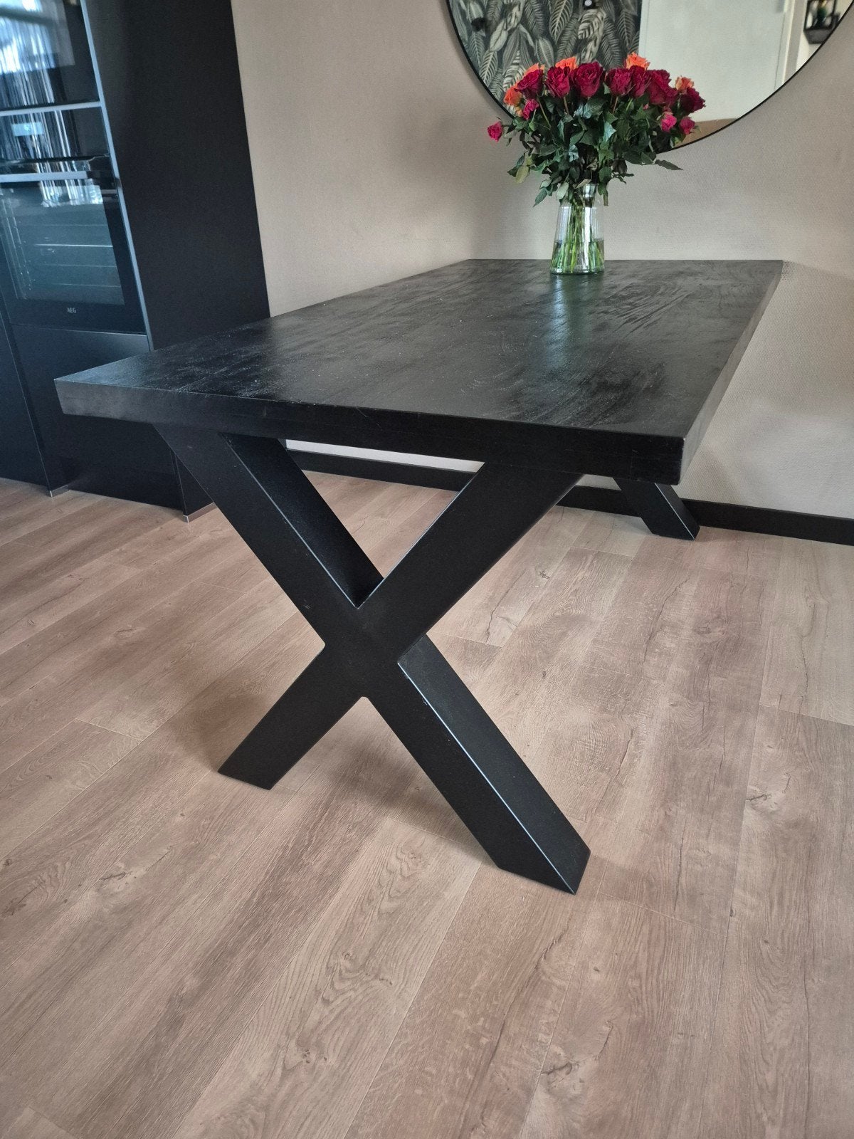 zwarte mangohouten eettafel, Huis en Inrichting, Tafels | Eettafels, Ophalen, Zo goed als nieuw, Rechthoekig, 50 tot 100 cm