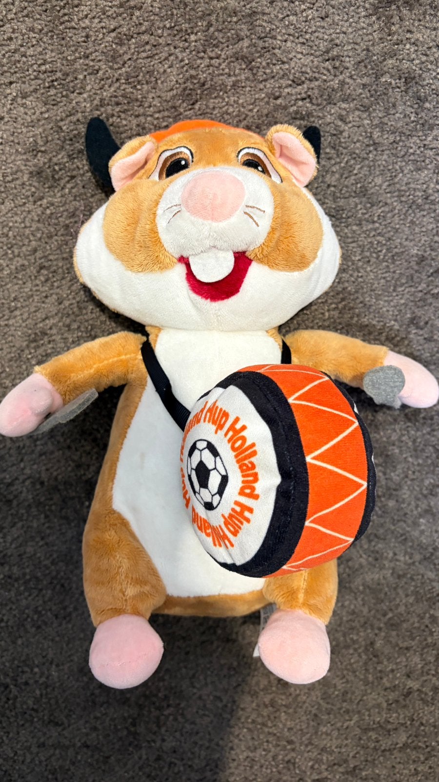 AH albert heijn hamster knuffel - oranje hup holland trommel, Ophalen of Verzenden, Zo goed als nieuw, Overige typen