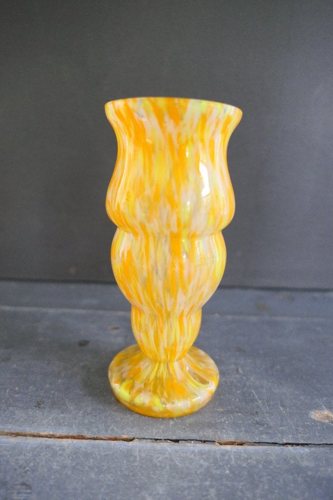 Vintage spatter glas vaas Franz Welz oranje geel, Verzenden