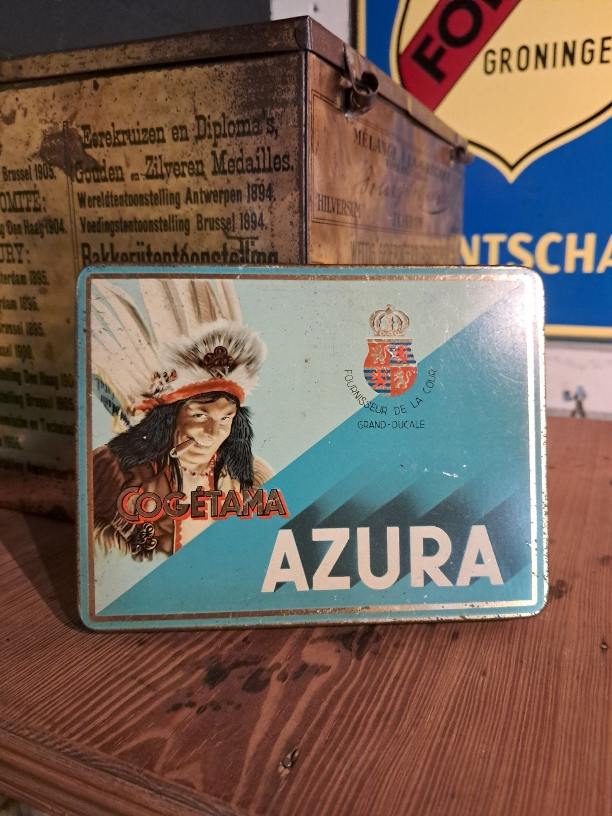 Cogetama Azura sigaren blikje. Indiaan., Verzamelen, Ophalen of Verzenden, Zo goed als nieuw, Overige