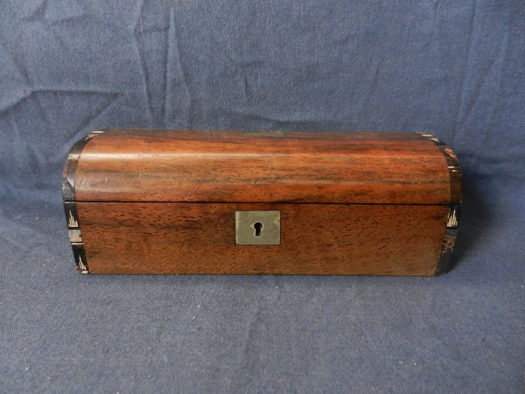 Mahoniehouten lepeldoosje met gebogen deksel circa 1900 l.b., Ophalen of Verzenden