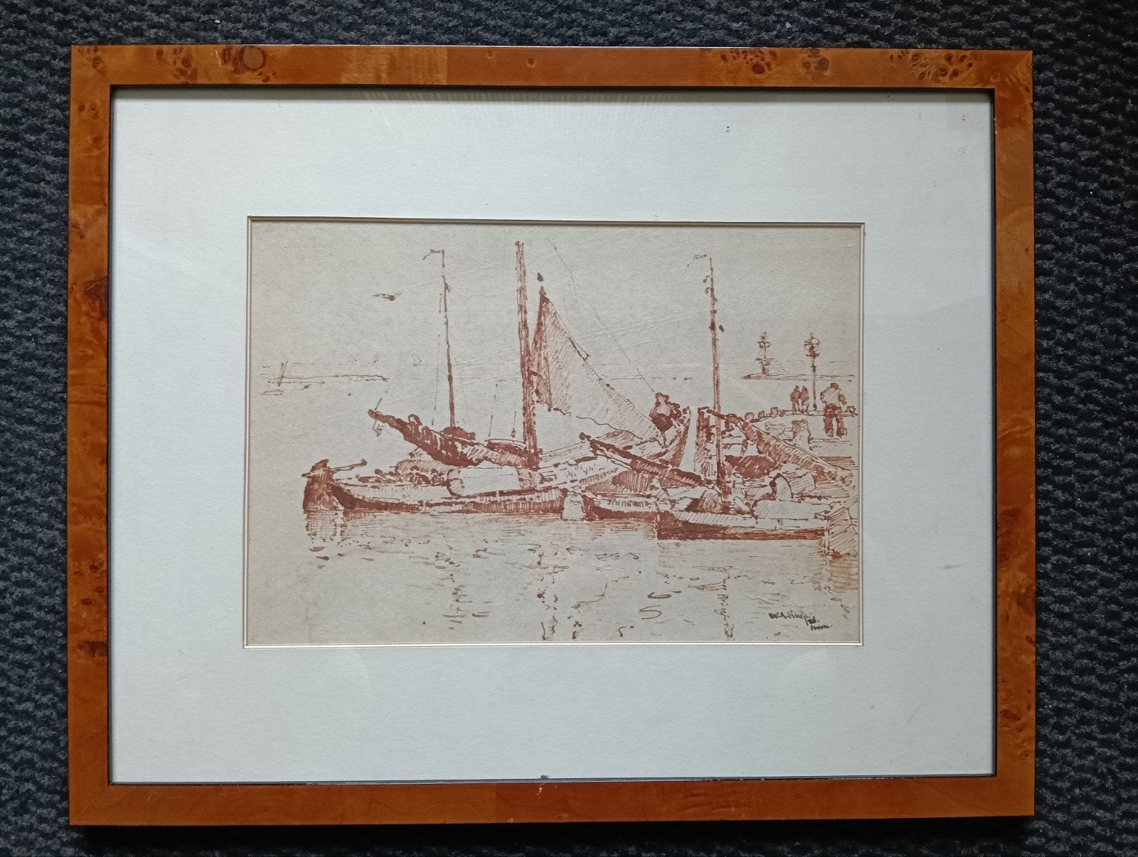 W.A Knip (1883-1967) - Binnenhaven met rustende boten Hoorn, Ophalen of Verzenden