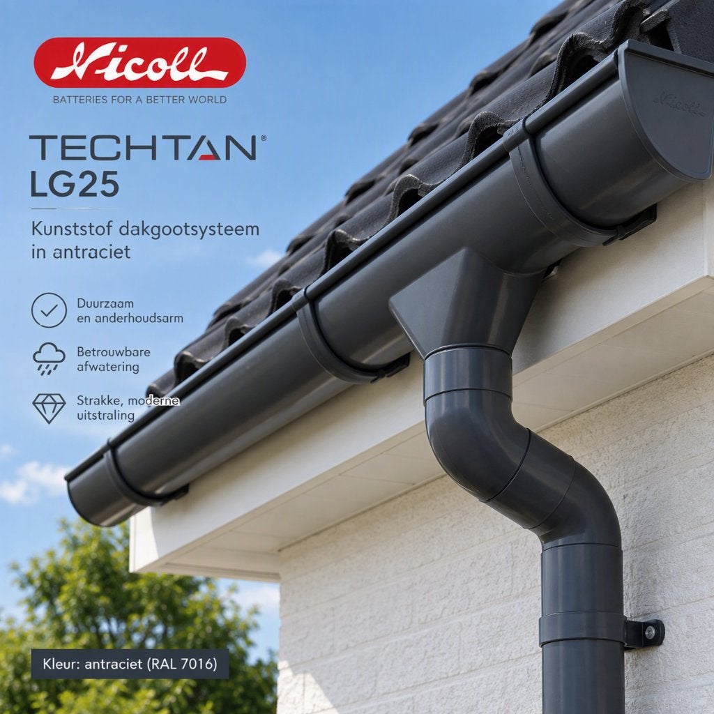 Nicoll Techtan LG25 dakgoot antraciet – complete partij, Kunststof, Overige kleuren, Overige typen, Nieuw