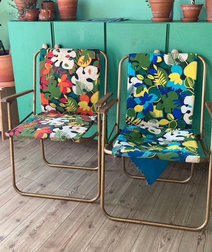 Vintage flowerpower klap stoelen campingstoelen, Ophalen, Gebruikt, Hout