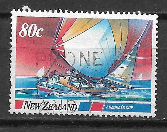 New Zealand 1987 Zeiljacht evenementen schip boot, Ophalen of Verzenden, Gestempeld