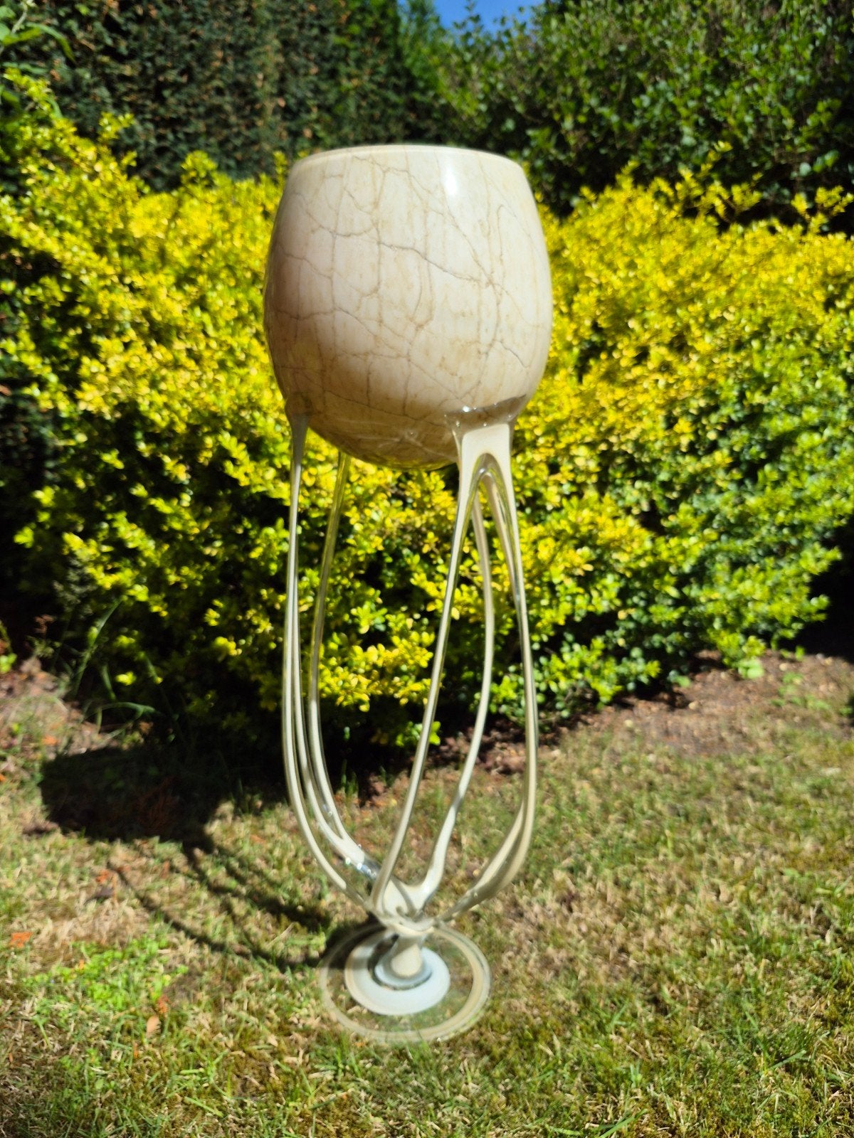 Xxl 1990s Krosno vaas creme goud 70 cm - art glass, Overige kleuren, 50 tot 75 cm, Ophalen of Verzenden, Glas