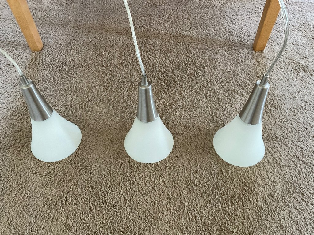 Hanglamp voor boven eethoek of aanrecht in prima staat, Ophalen of Verzenden, Zo goed als nieuw, Glas, E14 (klein)